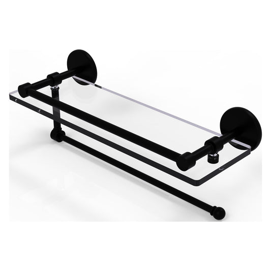 Allied Brass Prestige Skyline 16" x 5" Matte Black Solid Brass Paper Towel Holder With 16" Gallery Glass Shelf