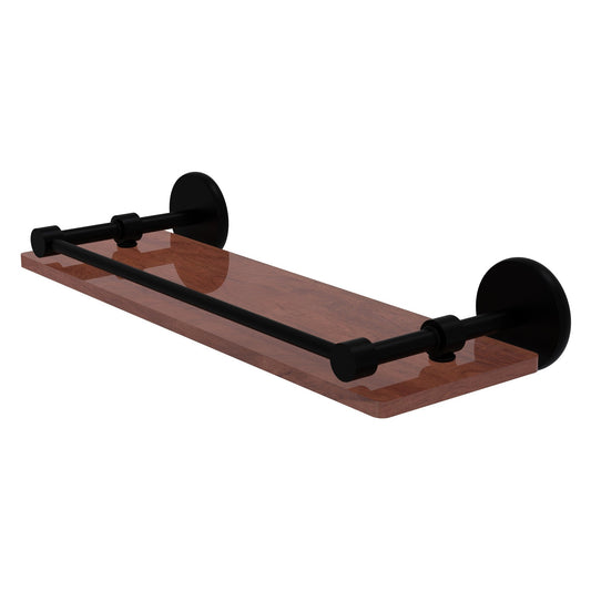 Allied Brass Prestige Skyline 16" x 5" Matte Black Solid Brass Solid IPE Ironwood Shelf With Gallery Rail