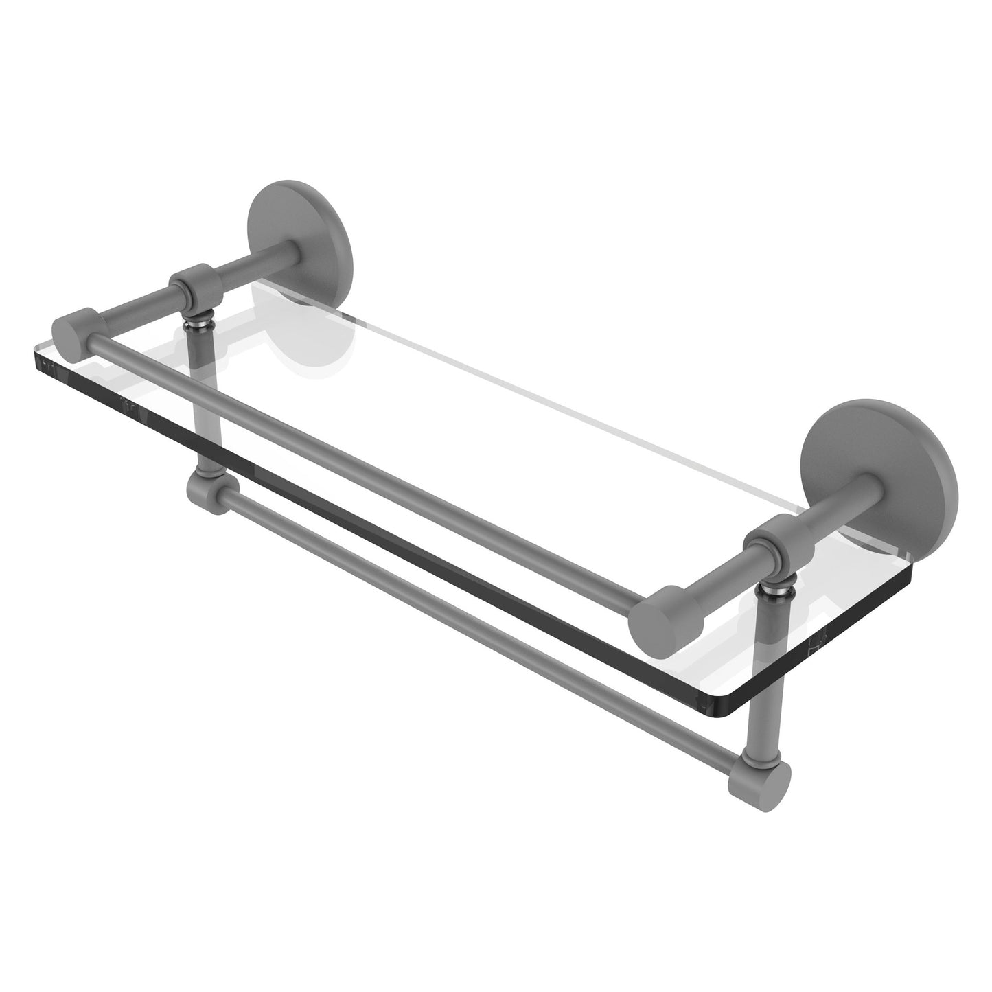 Allied Brass Prestige Skyline 16" x 5" Matte Gray Solid Brass Gallery Glass Shelf With Towel Bar