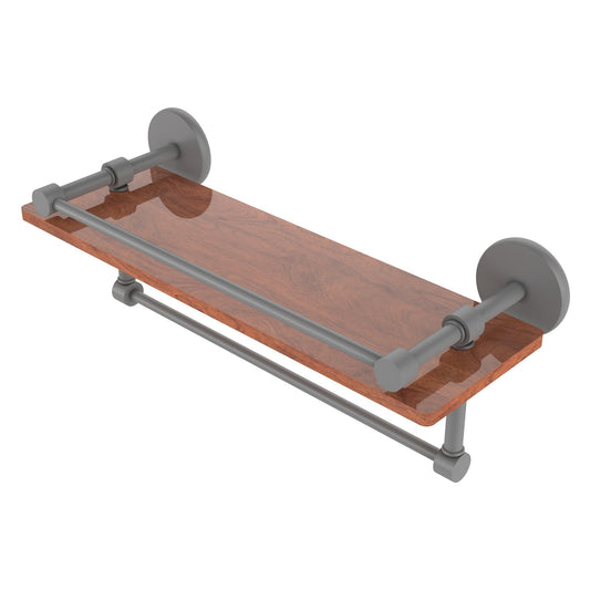 Allied Brass Prestige Skyline 16" x 5" Matte Gray Solid Brass IPE Ironwood Shelf With Gallery Rail and Towel Bar