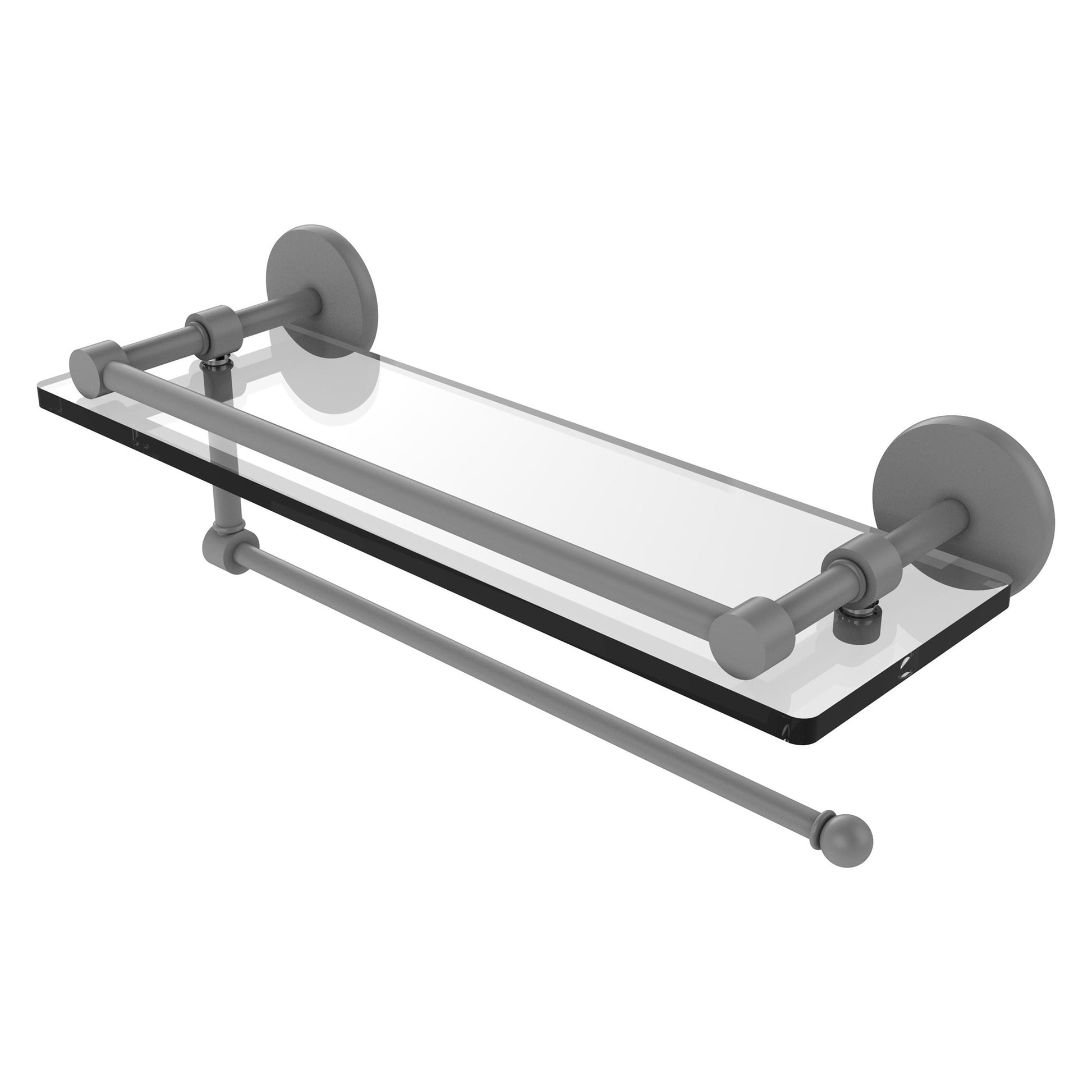 Allied Brass Prestige Skyline 16" x 5" Matte Gray Solid Brass Paper Towel Holder With 16" Gallery Glass Shelf
