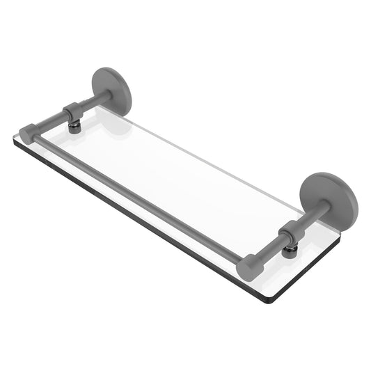 Allied Brass Prestige Skyline 16" x 5" Matte Gray Solid Brass Tempered Glass Shelf With Gallery Rail