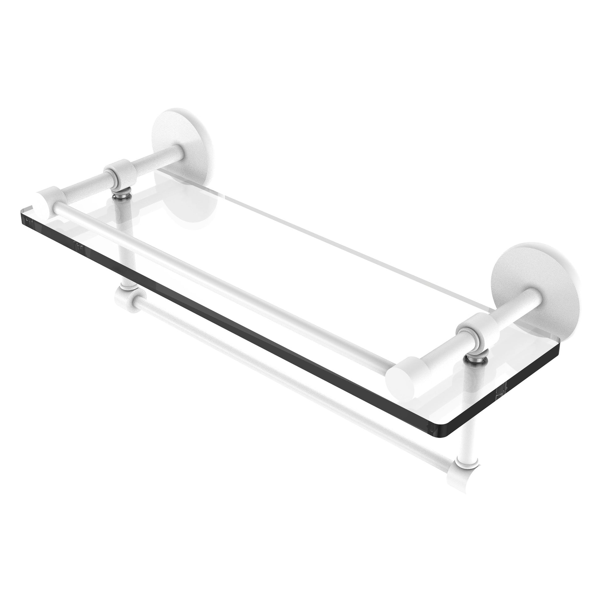 Allied Brass Prestige Skyline 16" x 5" Matte White Solid Brass Gallery Glass Shelf With Towel Bar