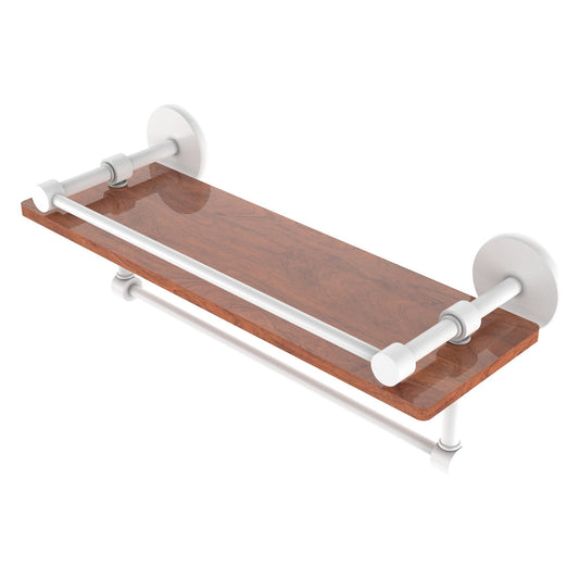 Allied Brass Prestige Skyline 16" x 5" Matte White Solid Brass IPE Ironwood Shelf With Gallery Rail and Towel Bar