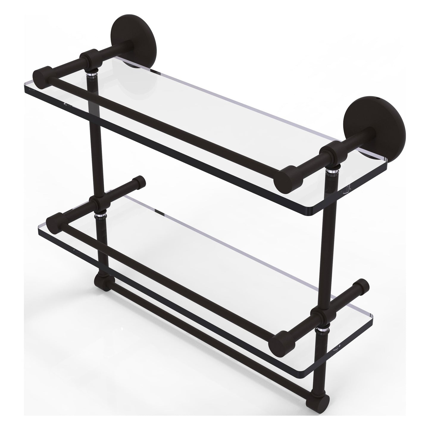 Allied Brass Prestige Skyline 16" x 5" Oil Rubbed Bronze Solid Brass Double Glass Shelf With Towel Bar