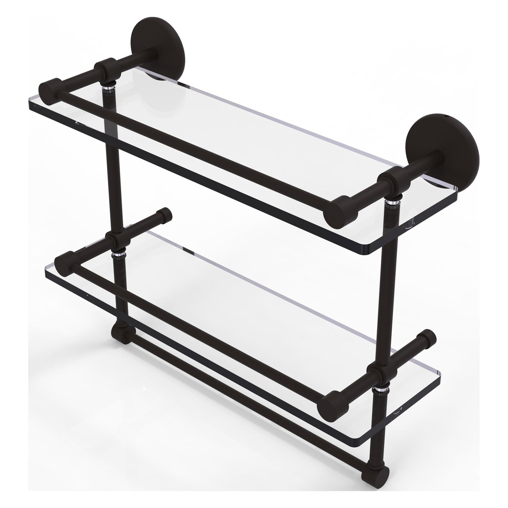Allied Brass Prestige Skyline 16" x 5" Oil Rubbed Bronze Solid Brass Double Glass Shelf With Towel Bar