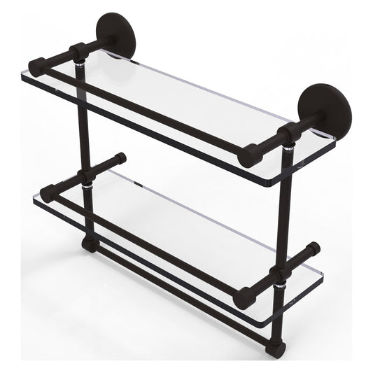 Allied Brass Prestige Skyline 16" x 5" Oil Rubbed Bronze Solid Brass Double Glass Shelf With Towel Bar