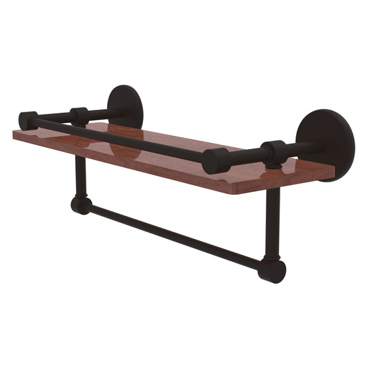 Allied Brass Prestige Skyline 16" x 5" Oil Rubbed Bronze Solid Brass IPE Ironwood Shelf With Gallery Rail and Towel Bar