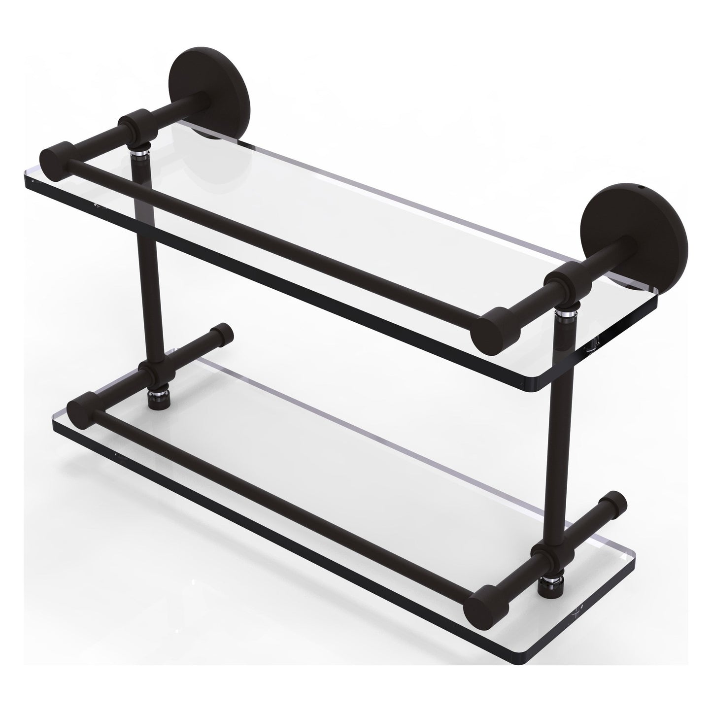 Allied Brass Prestige Skyline 16" x 5" Oil Rubbed Bronze Solid Brass Tempered Double Glass Shelf With Gallery Rail
