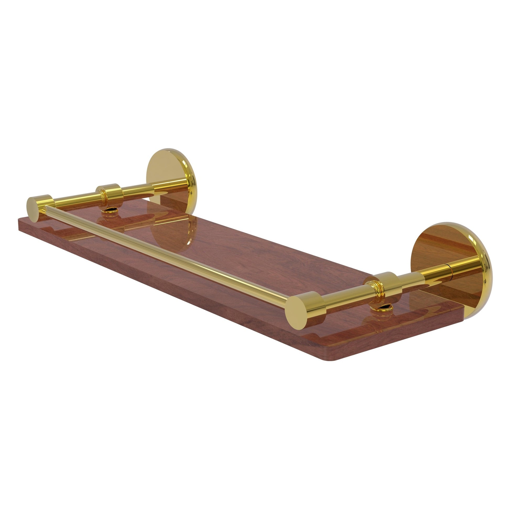 Allied Brass Prestige Skyline 16" x 5" Polished Brass Solid Brass Solid IPE Ironwood Shelf With Gallery Rail