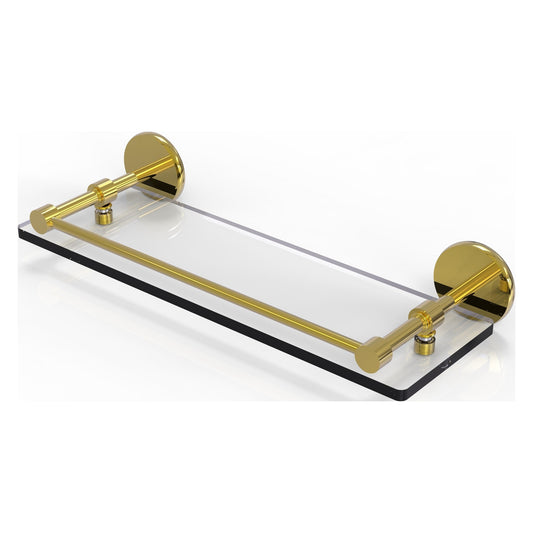 Allied Brass Prestige Skyline 16" x 5" Polished Brass Solid Brass Tempered Glass Shelf With Gallery Rail