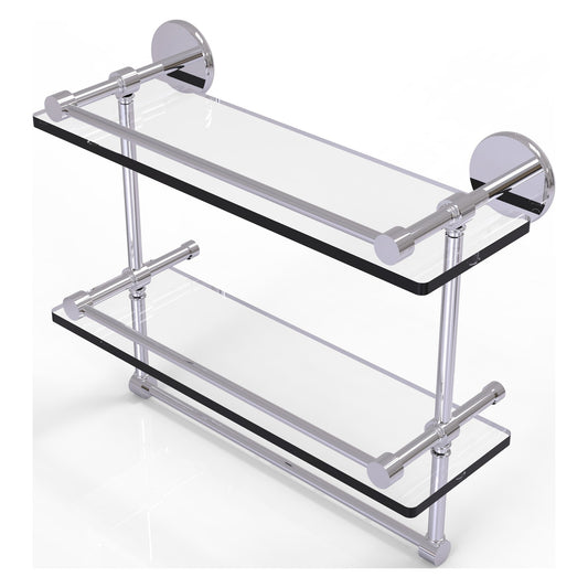 Allied Brass Prestige Skyline 16" x 5" Polished Chrome Solid Brass Double Glass Shelf With Towel Bar