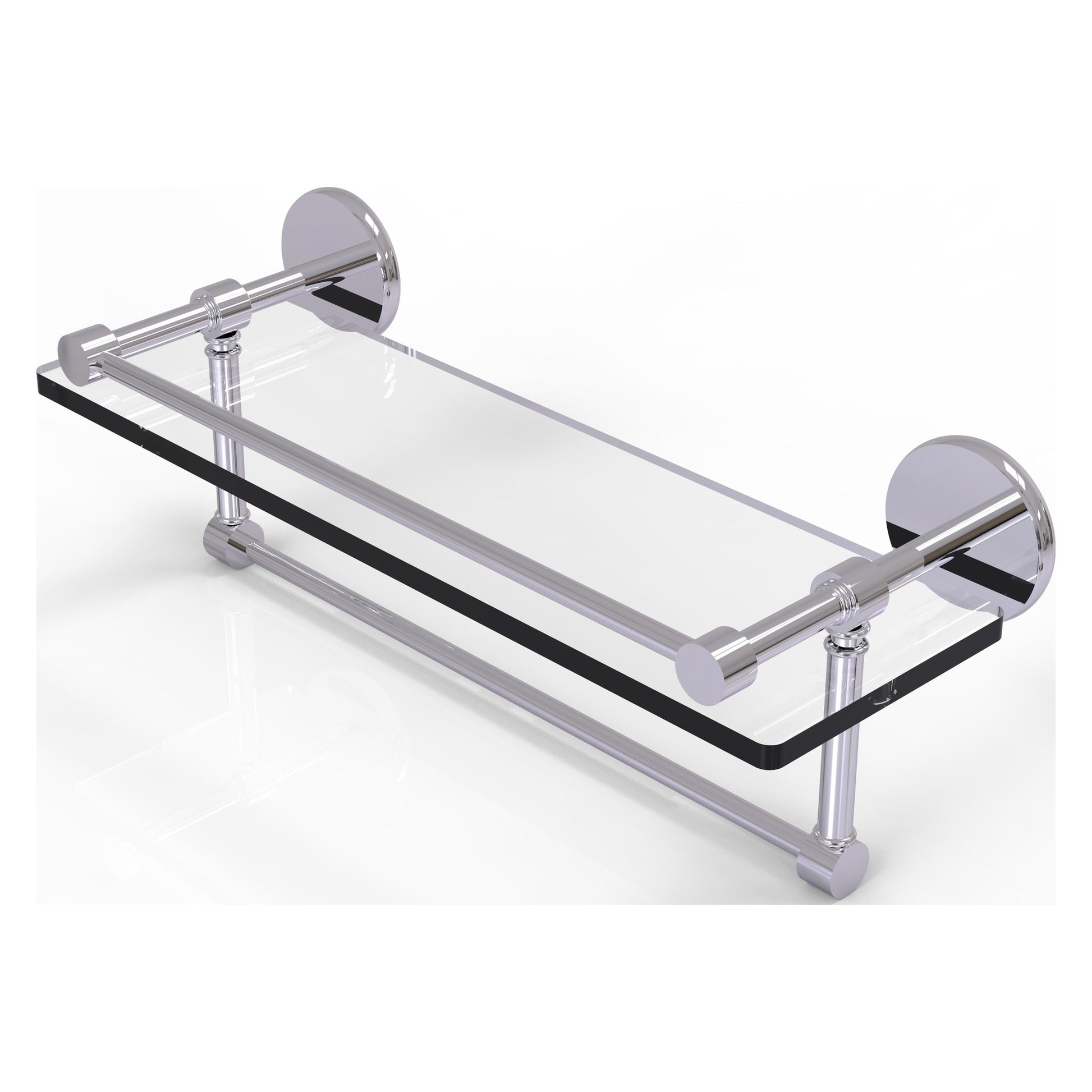Allied Brass Prestige Skyline 16" x 5" Polished Chrome Solid Brass Gallery Glass Shelf With Towel Bar