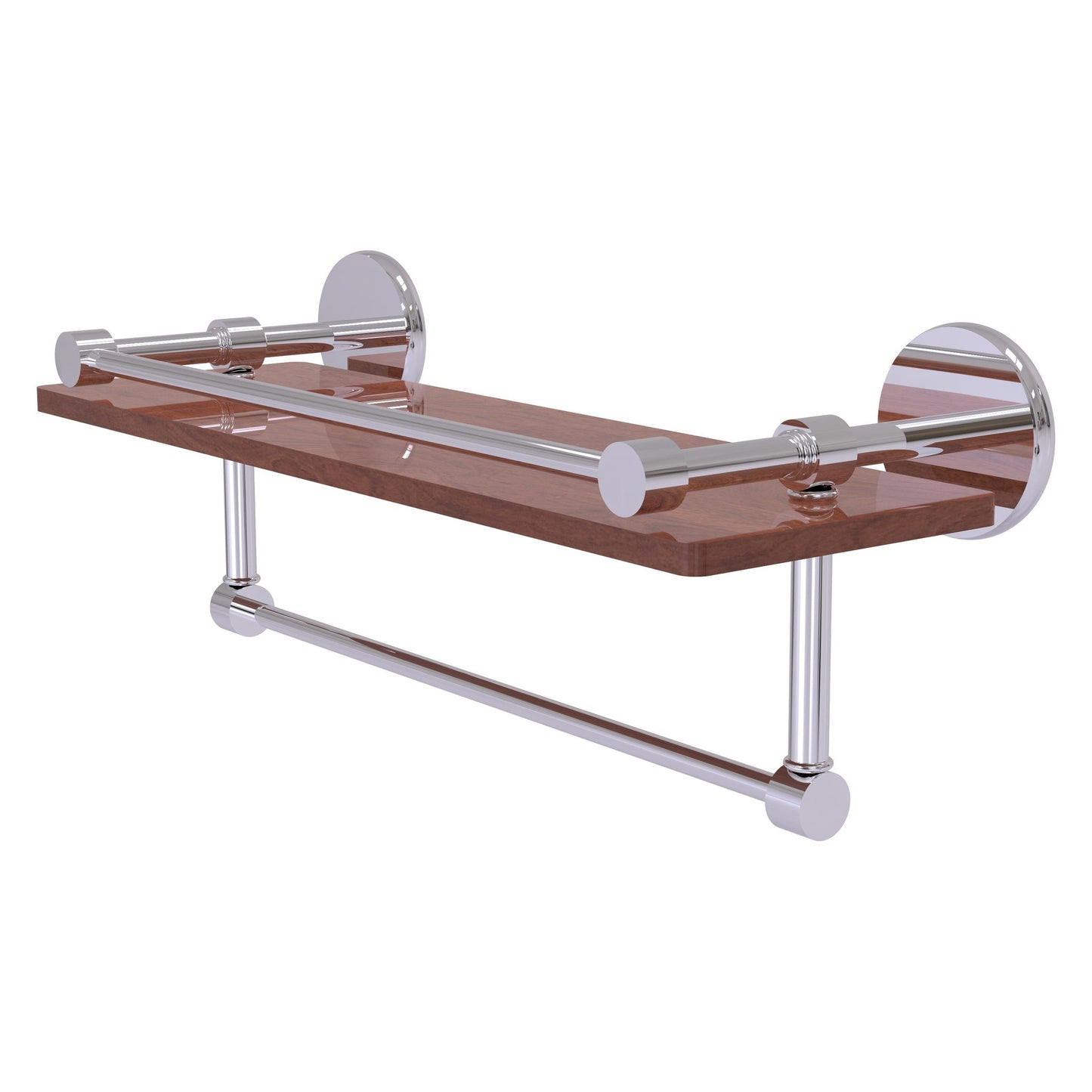 Allied Brass Prestige Skyline 16" x 5" Polished Chrome Solid Brass IPE Ironwood Shelf With Gallery Rail and Towel Bar