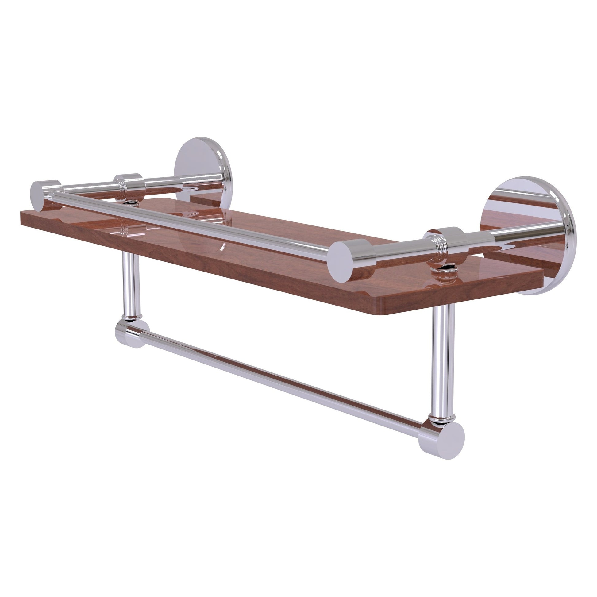 Allied Brass Prestige Skyline 16" x 5" Polished Chrome Solid Brass IPE Ironwood Shelf With Gallery Rail and Towel Bar