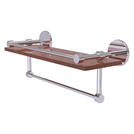Allied Brass Prestige Skyline 16" x 5" Polished Chrome Solid Brass IPE Ironwood Shelf With Gallery Rail and Towel Bar