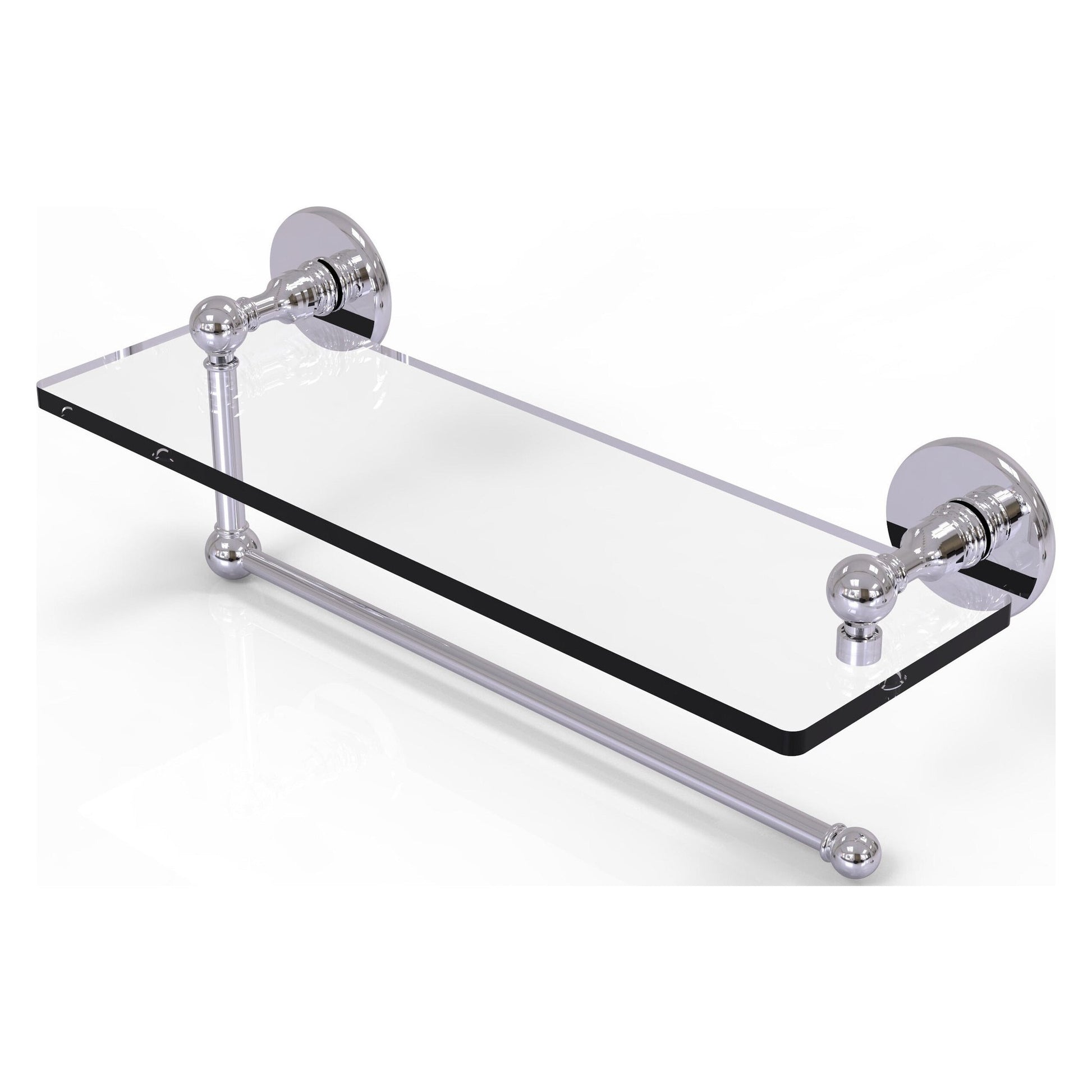 Allied Brass Prestige Skyline 16" x 5" Polished Chrome Solid Brass Paper Towel Holder With 16" Glass Shelf