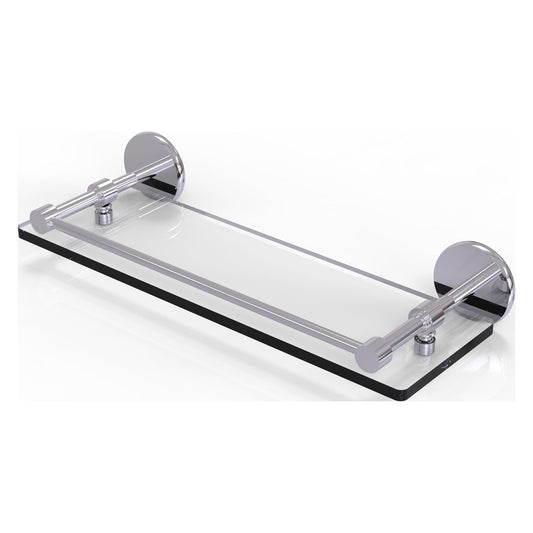 Allied Brass Prestige Skyline 16" x 5" Polished Chrome Solid Brass Tempered Glass Shelf With Gallery Rail