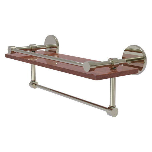 Allied Brass Prestige Skyline 16" x 5" Polished Nickel Solid Brass IPE Ironwood Shelf With Gallery Rail and Towel Bar