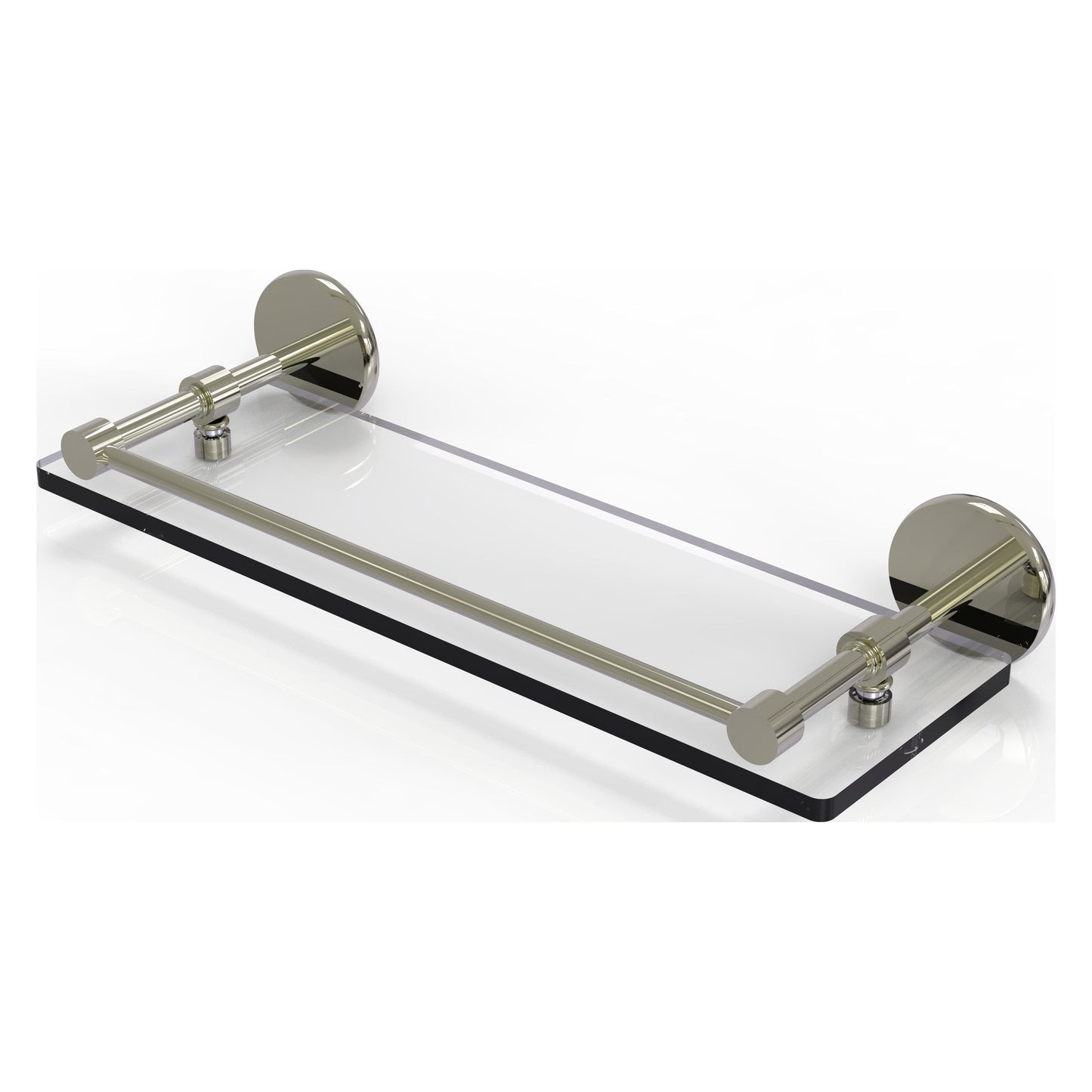 Allied Brass Prestige Skyline 16" x 5" Polished Nickel Solid Brass Tempered Glass Shelf With Gallery Rail