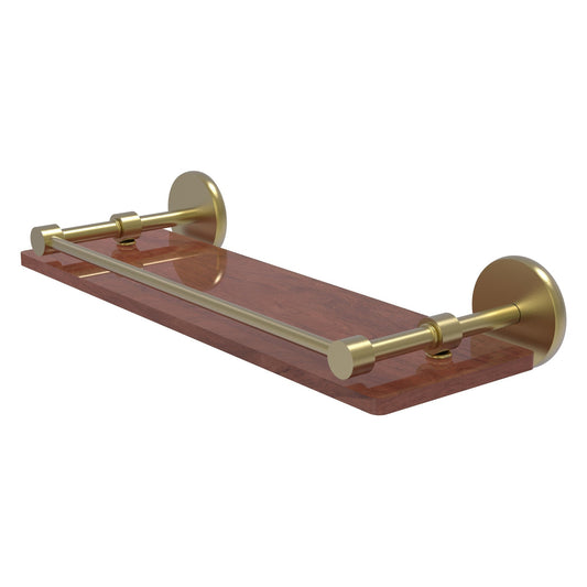 Allied Brass Prestige Skyline 16" x 5" Satin Brass Solid Brass Solid IPE Ironwood Shelf With Gallery Rail