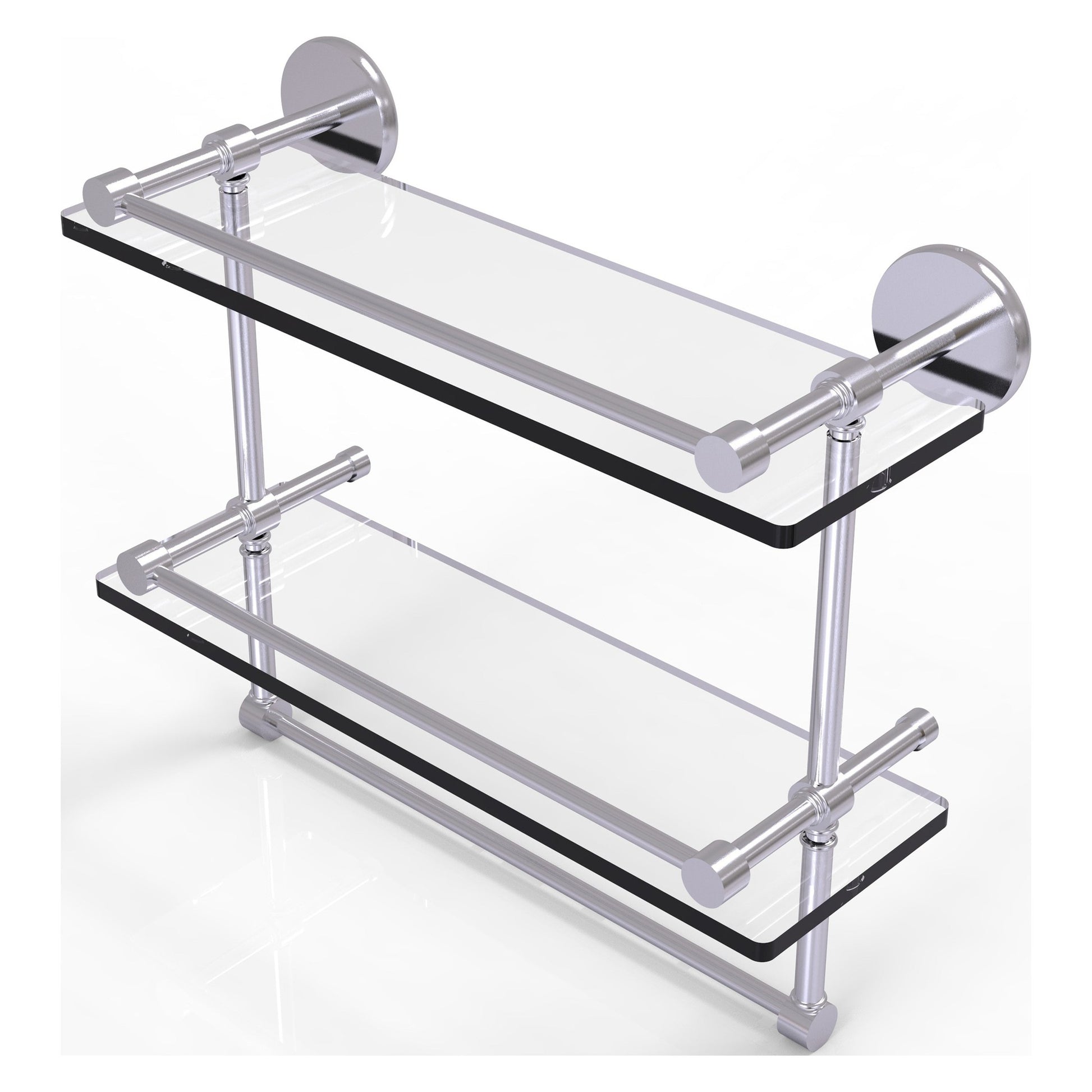 Allied Brass Prestige Skyline 16" x 5" Satin Chrome Solid Brass Double Glass Shelf With Towel Bar