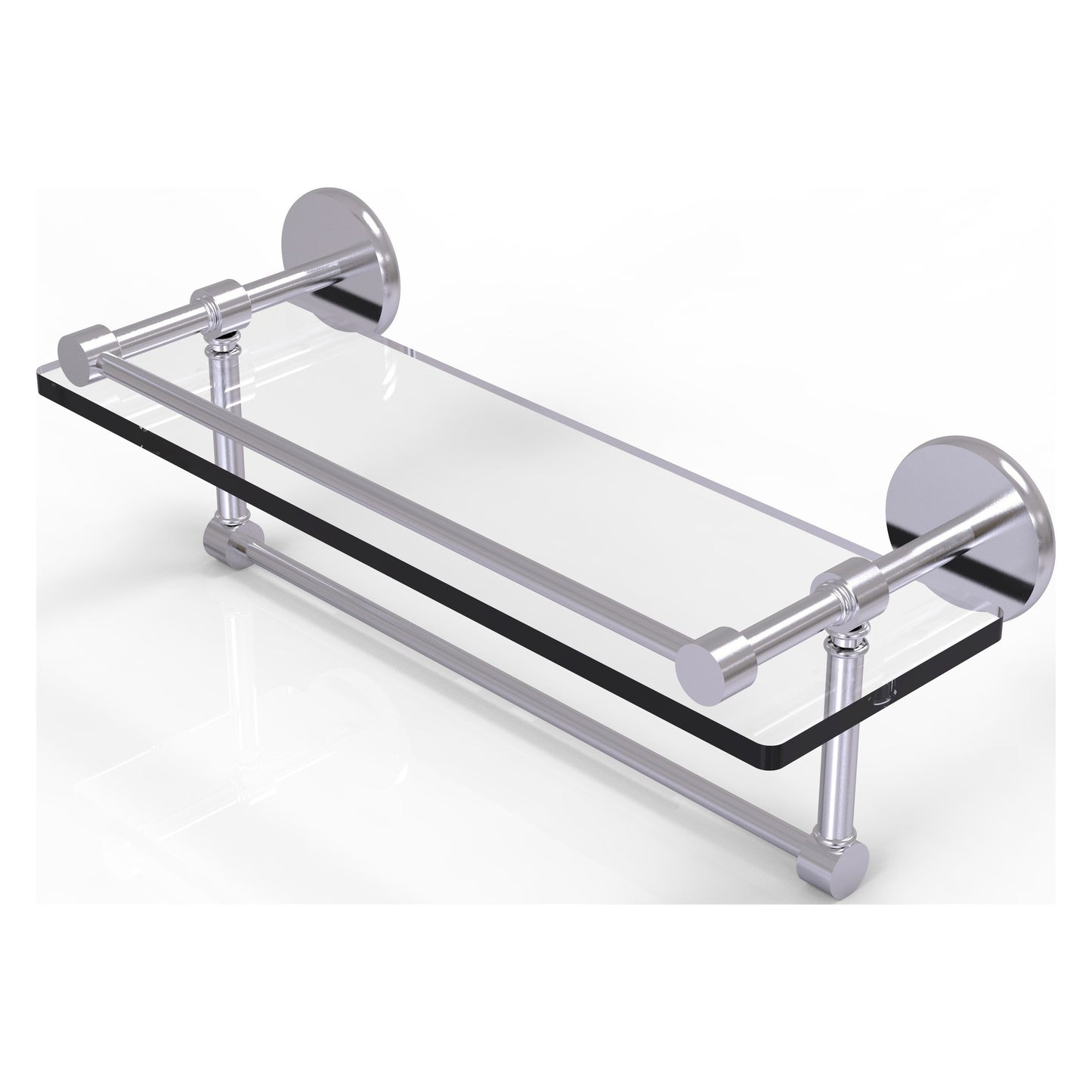 Allied Brass Prestige Skyline 16" x 5" Satin Chrome Solid Brass Gallery Glass Shelf With Towel Bar