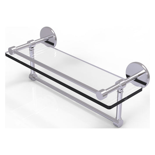 Allied Brass Prestige Skyline 16" x 5" Satin Chrome Solid Brass Gallery Glass Shelf With Towel Bar
