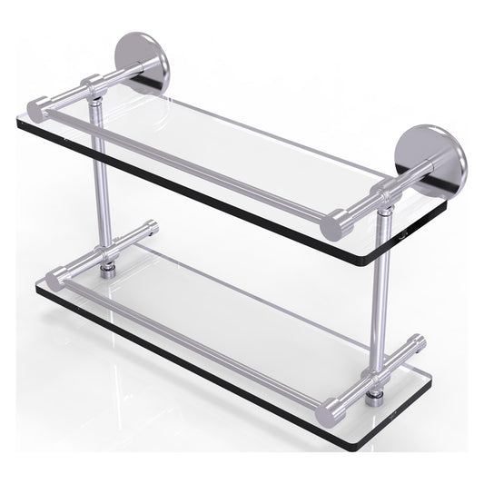 Allied Brass Prestige Skyline 16" x 5" Satin Chrome Solid Brass Tempered Double Glass Shelf With Gallery Rail