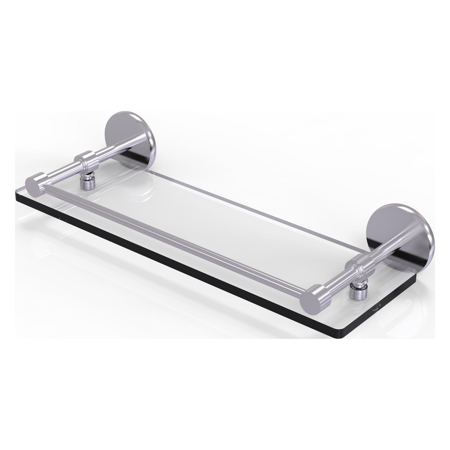 Allied Brass Prestige Skyline 16" x 5" Satin Chrome Solid Brass Tempered Glass Shelf With Gallery Rail