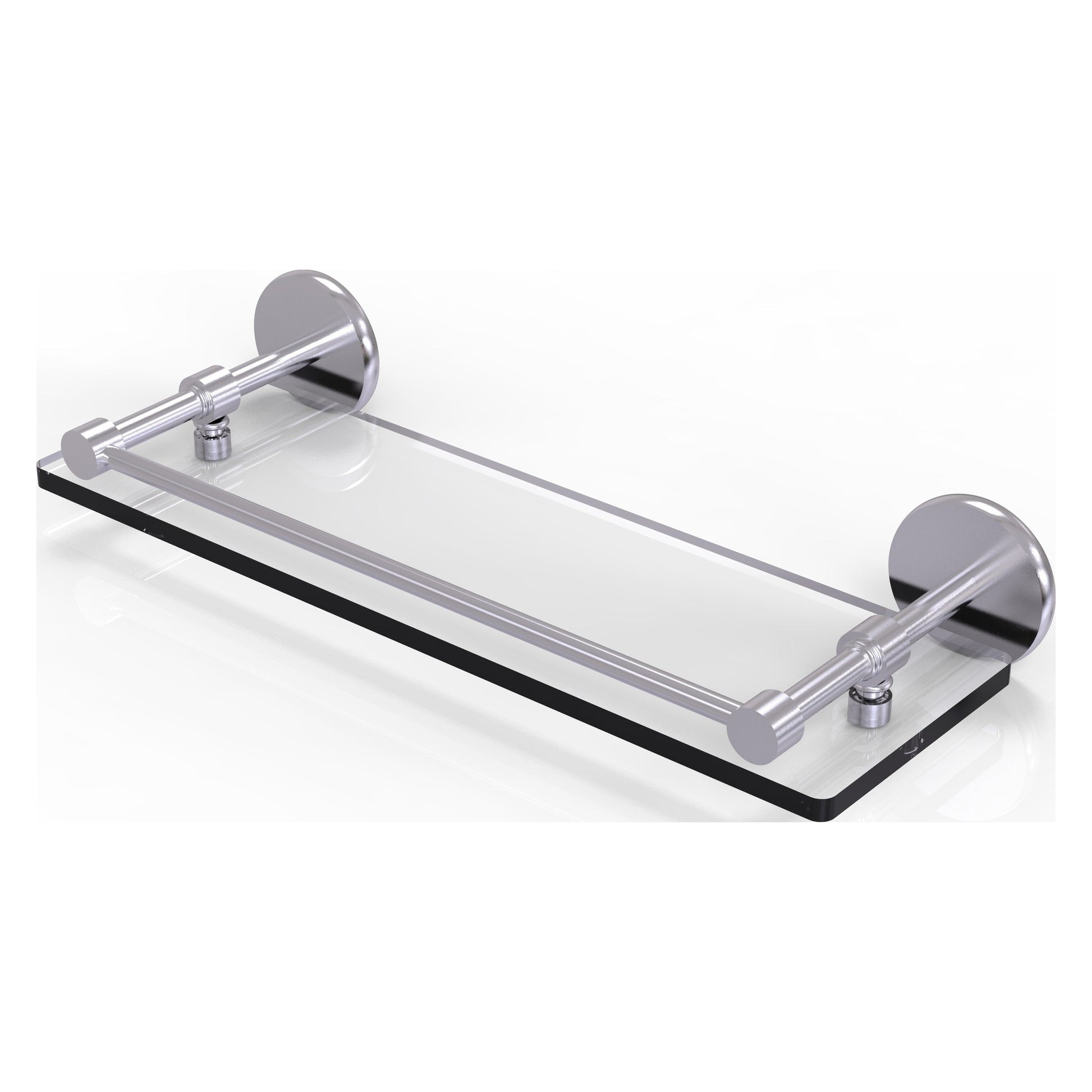 Allied Brass Prestige Skyline 16" x 5" Satin Chrome Solid Brass Tempered Glass Shelf With Gallery Rail