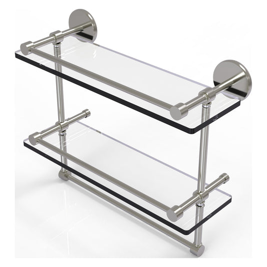 Allied Brass Prestige Skyline 16" x 5" Satin Nickel Solid Brass Double Glass Shelf With Towel Bar