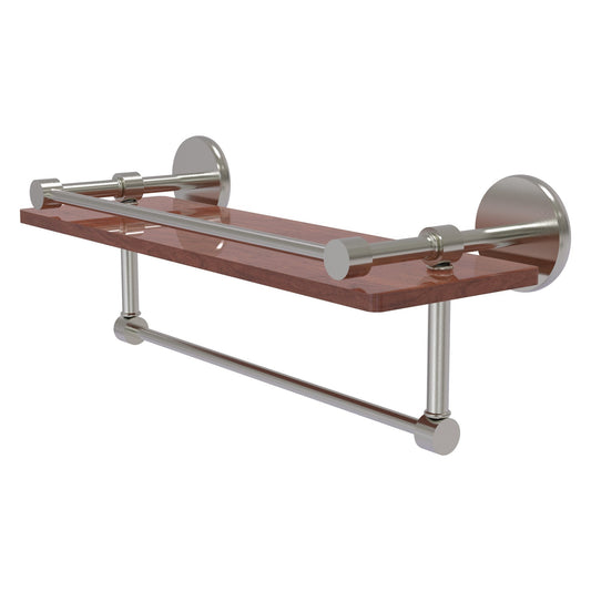 Allied Brass Prestige Skyline 16" x 5" Satin Nickel Solid Brass IPE Ironwood Shelf With Gallery Rail and Towel Bar