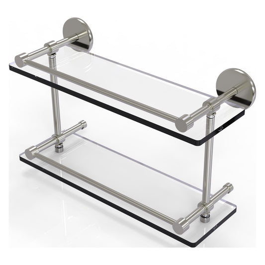 Allied Brass Prestige Skyline 16" x 5" Satin Nickel Solid Brass Tempered Double Glass Shelf With Gallery Rail