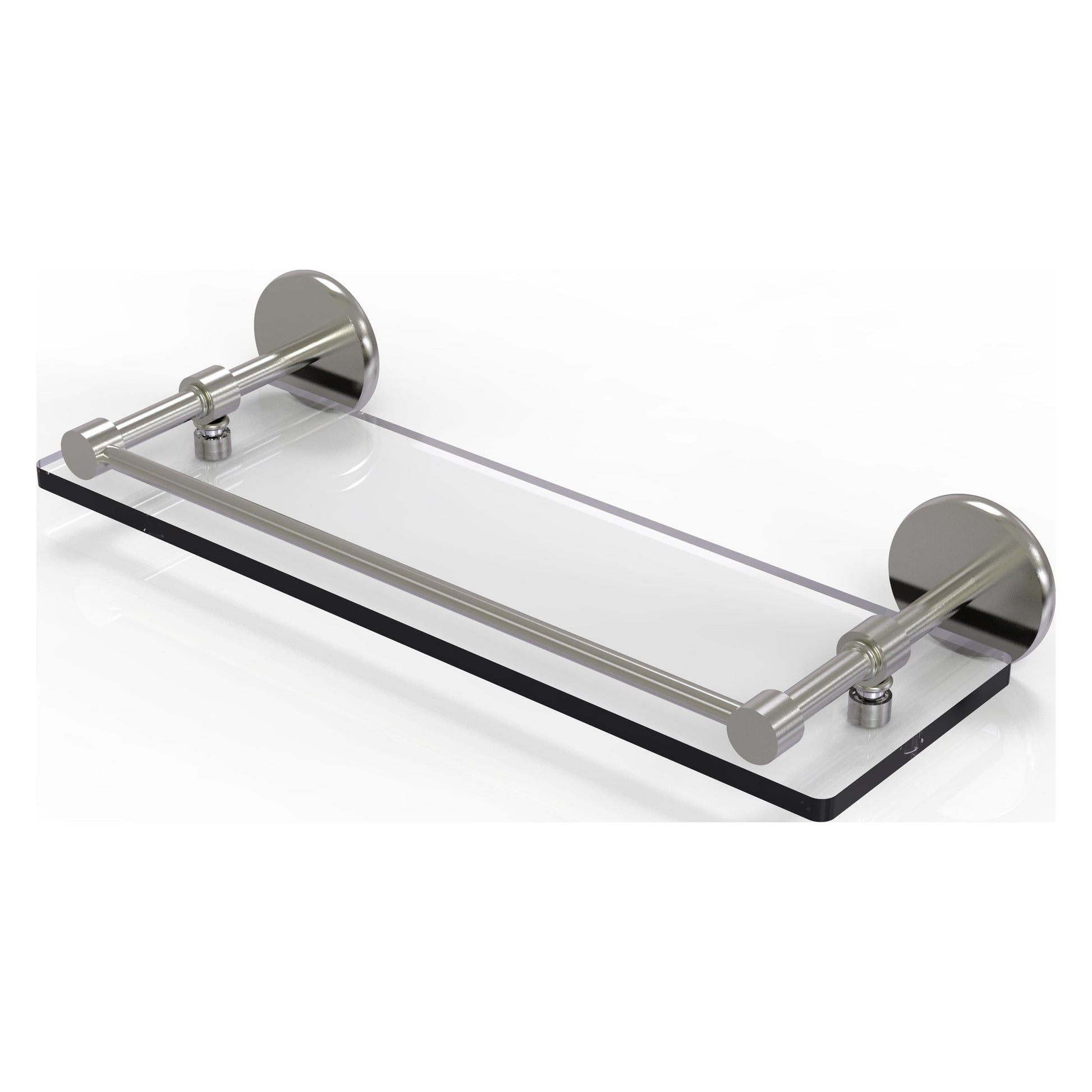 Allied Brass Prestige Skyline 16" x 5" Satin Nickel Solid Brass Tempered Glass Shelf With Gallery Rail
