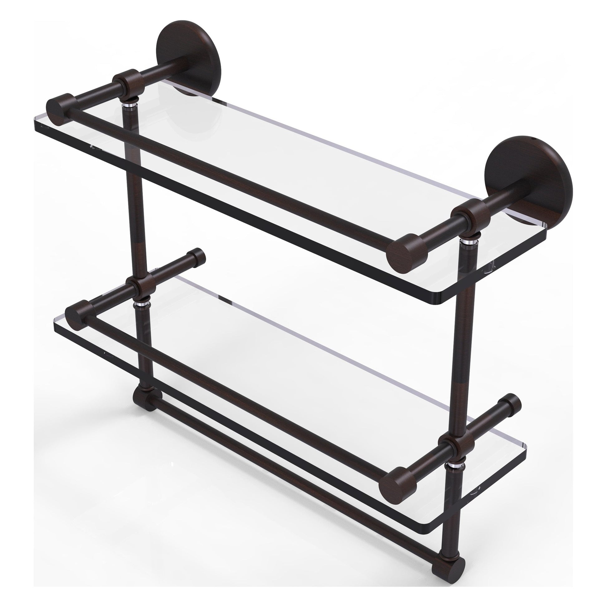 Allied Brass Prestige Skyline 16" x 5" Venetian Bronze Solid Brass Double Glass Shelf With Towel Bar