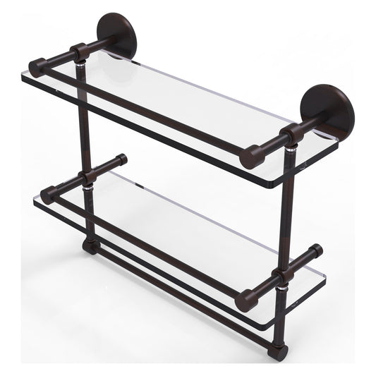 Allied Brass Prestige Skyline 16" x 5" Venetian Bronze Solid Brass Double Glass Shelf With Towel Bar
