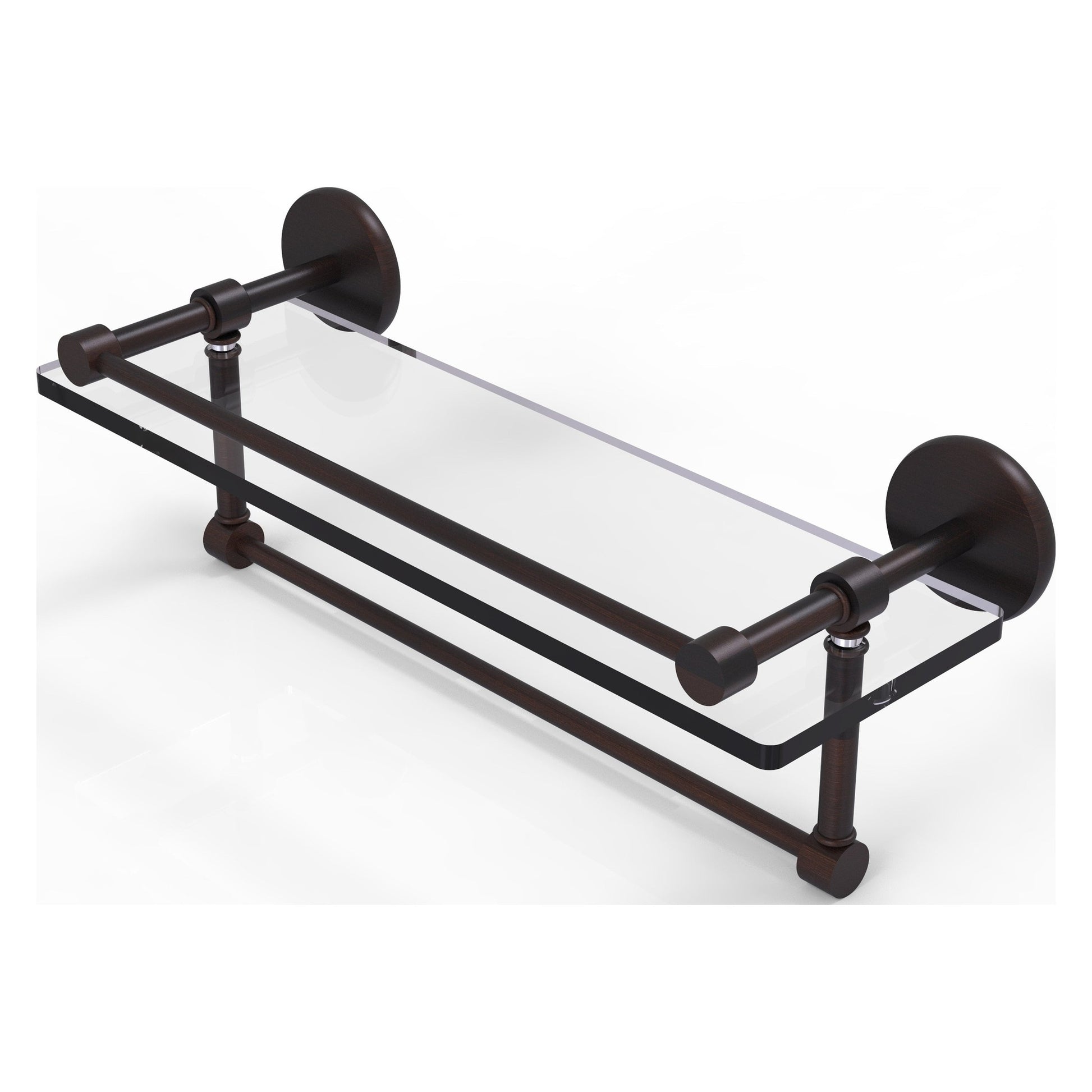 Allied Brass Prestige Skyline 16" x 5" Venetian Bronze Solid Brass Gallery Glass Shelf With Towel Bar