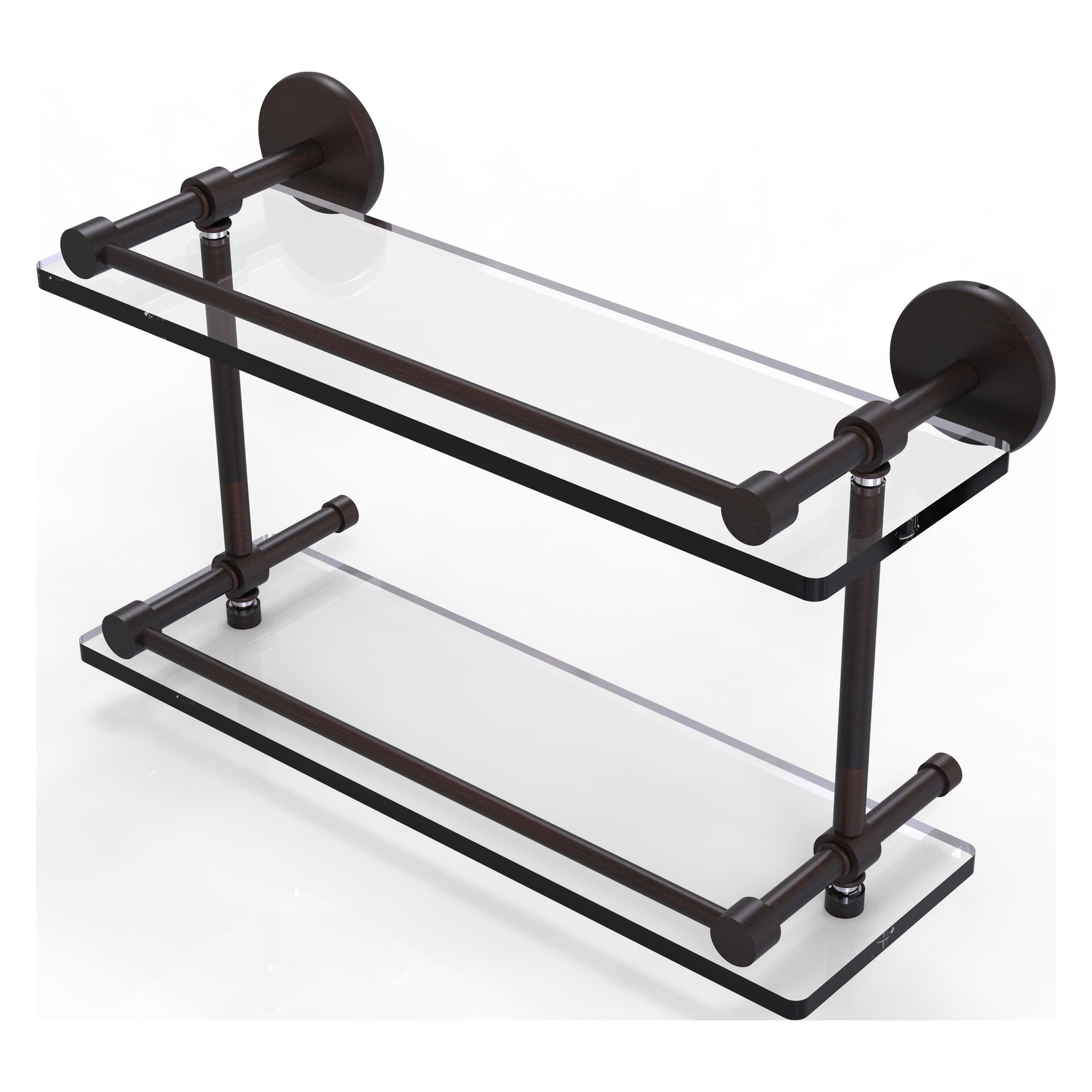 Allied Brass Prestige Skyline 16" x 5" Venetian Bronze Solid Brass Tempered Double Glass Shelf With Gallery Rail