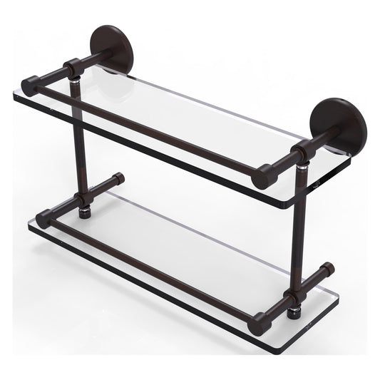 Allied Brass Prestige Skyline 16" x 5" Venetian Bronze Solid Brass Tempered Double Glass Shelf With Gallery Rail