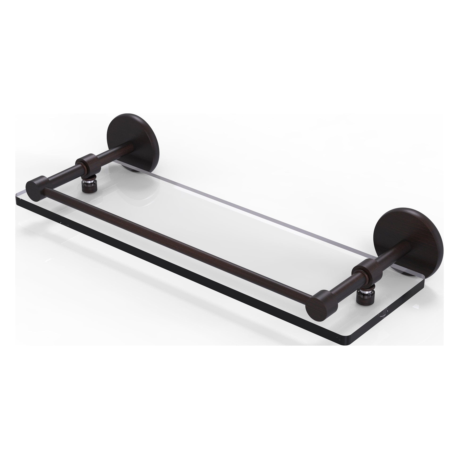 Allied Brass Prestige Skyline 16" x 5" Venetian Bronze Solid Brass Tempered Glass Shelf With Gallery Rail
