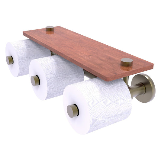 Allied Brass Prestige Skyline 16.2" x 7.9" Antique Brass Solid Brass Horizontal Reserve 3-Roll Toilet Paper Holder With Wood Shelf