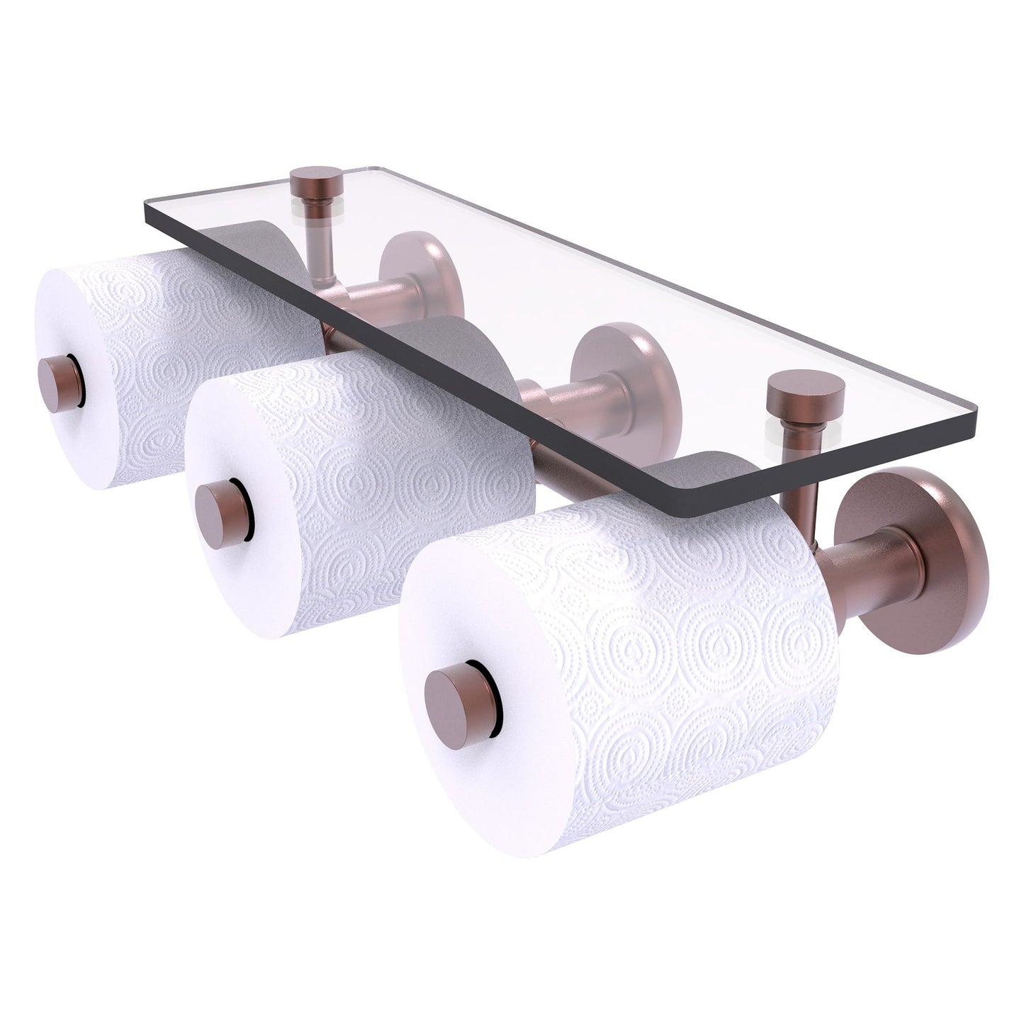 Allied Brass Prestige Skyline 16.2" x 7.9" Antique Copper Solid Brass Horizontal Reserve 3-Roll Toilet Paper Holder With Glass Shelf