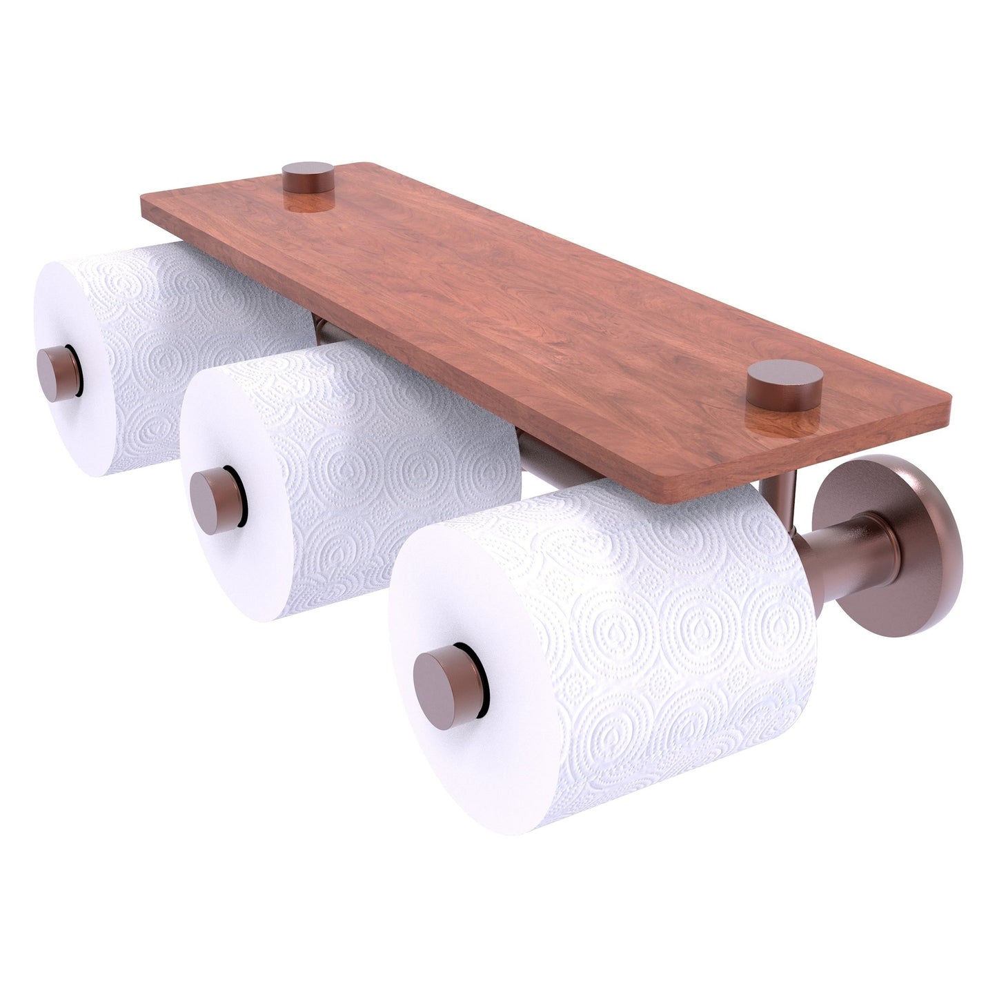 Allied Brass Prestige Skyline 16.2" x 7.9" Antique Copper Solid Brass Horizontal Reserve 3-Roll Toilet Paper Holder With Wood Shelf