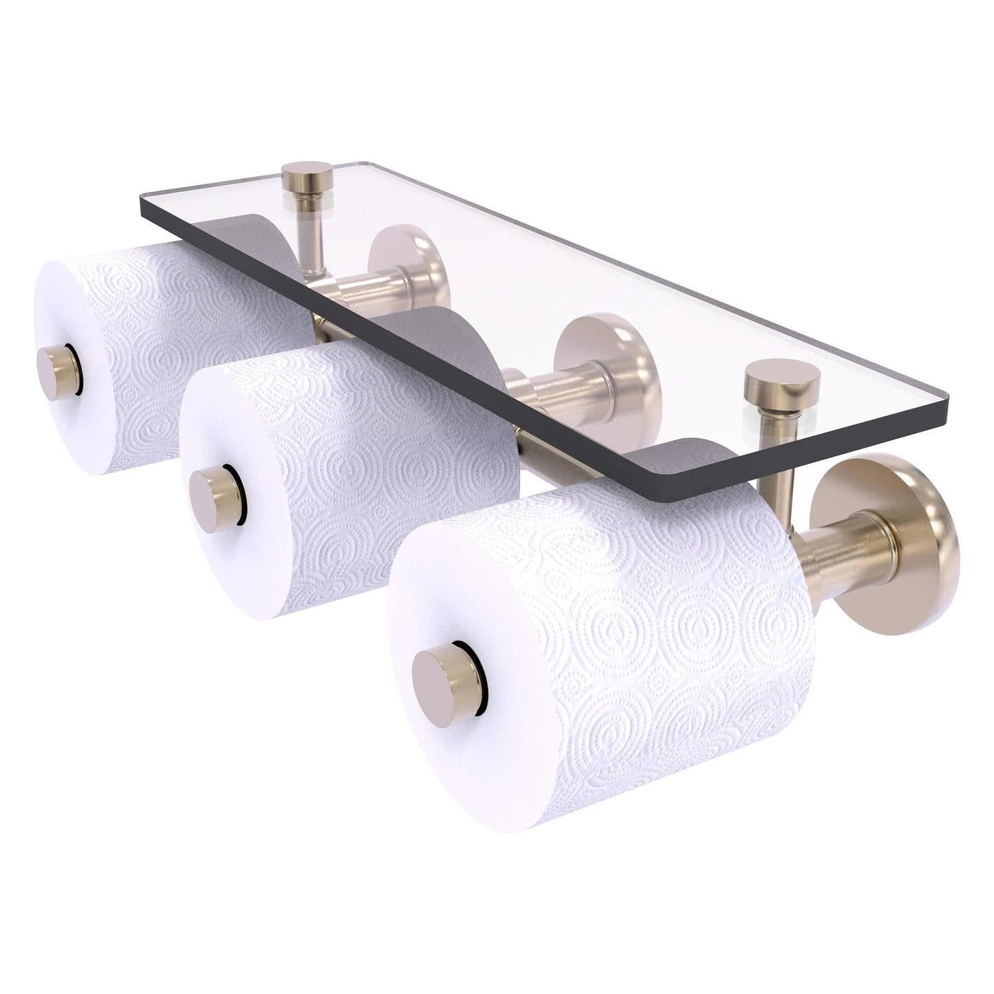 Allied Brass Prestige Skyline 16.2" x 7.9" Antique Pewter Solid Brass Horizontal Reserve 3-Roll Toilet Paper Holder With Glass Shelf
