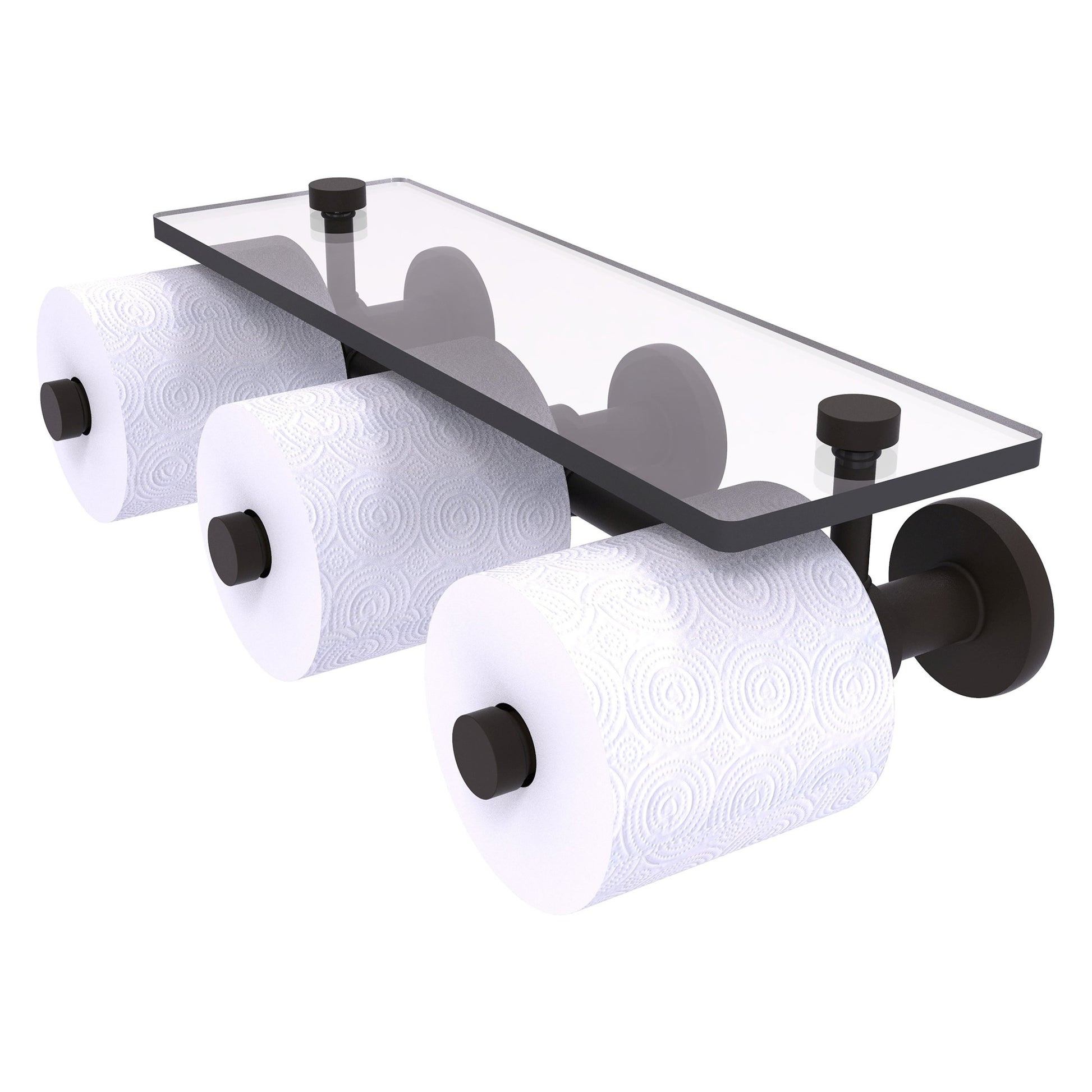 Allied Brass Prestige Skyline 16.2" x 7.9" Oil Rubbed Bronze Solid Brass Horizontal Reserve 3-Roll Toilet Paper Holder With Glass Shelf