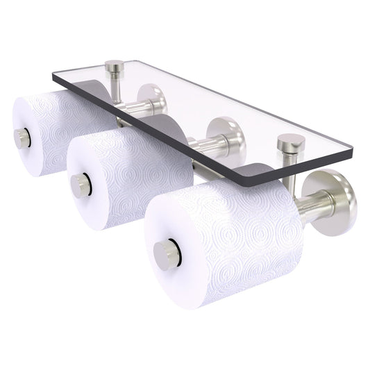 Allied Brass Prestige Skyline 16.2" x 7.9" Satin Nickel Solid Brass Horizontal Reserve 3-Roll Toilet Paper Holder With Glass Shelf