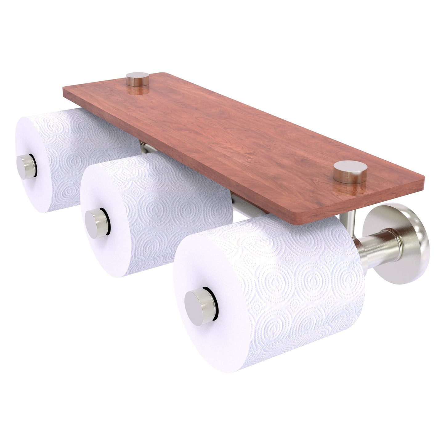 Allied Brass Prestige Skyline 16.2" x 7.9" Satin Nickel Solid Brass Horizontal Reserve 3-Roll Toilet Paper Holder With Wood Shelf