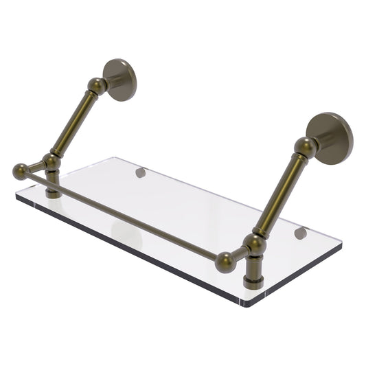Allied Brass Prestige Skyline 18" x 8.6" Antique Brass Solid Brass Floating Glass Shelf With Gallery Rail