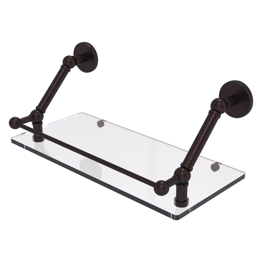 Allied Brass Prestige Skyline 18" x 8.6" Antique Bronze Solid Brass Floating Glass Shelf With Gallery Rail